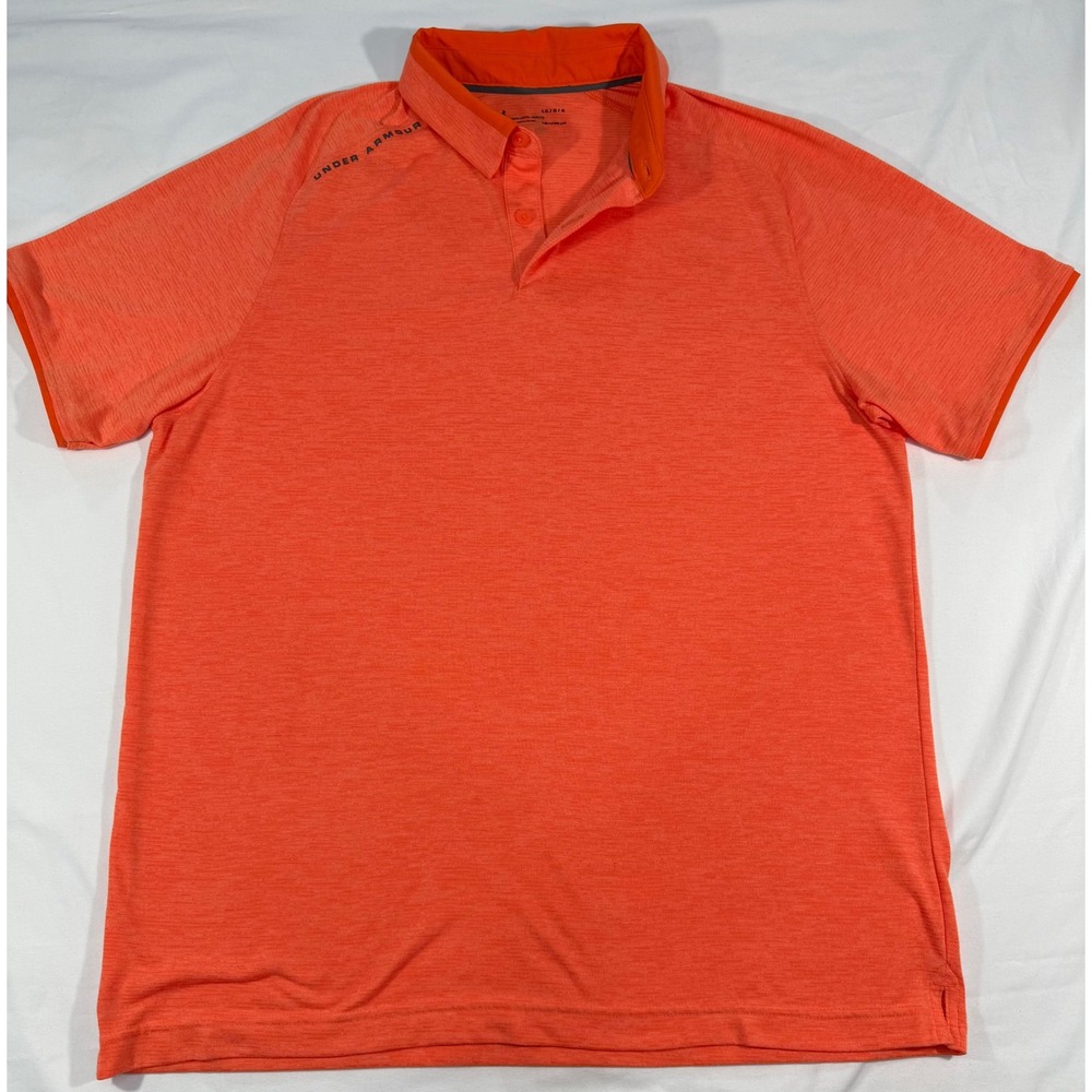 Under Armour HeatGear Mens Large Orange Heathered Loose Fit Golf Polo Shirt